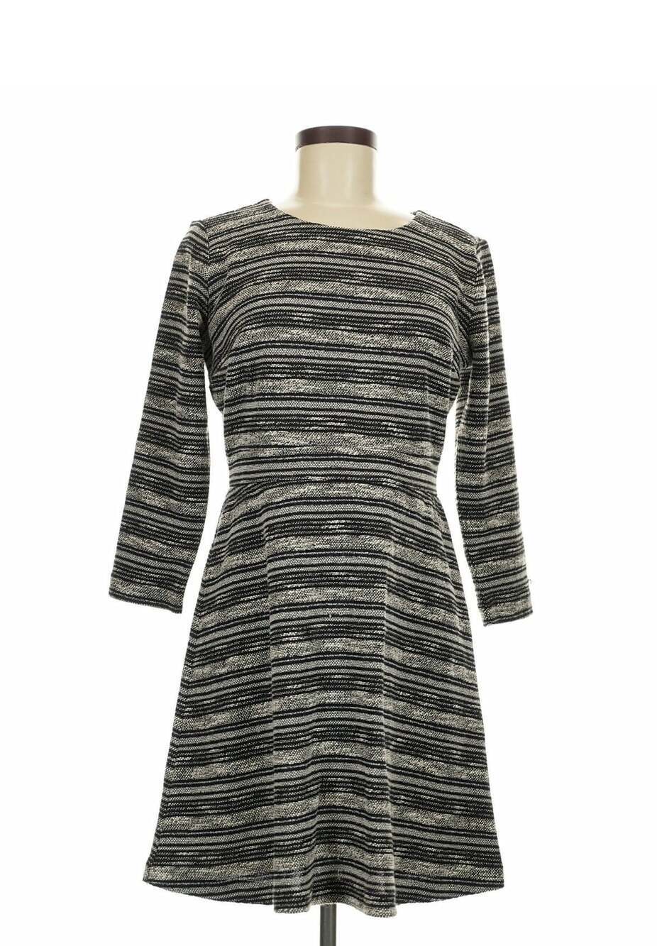 Ann Taylor LOFT Dress Size 6 Black White Striped Tweed A-Line Flare